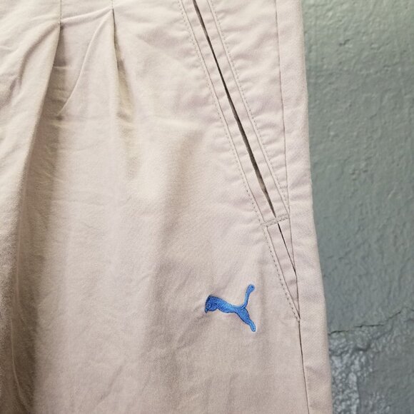 Puma Chino Pants Men's L Beige Pleated Flip Cuff Casual Trouser Stretch Cotton - Picture 8 of 16